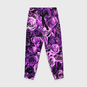 Детские брюки 3D с принтом Цветочки , 100% полиэстер | манжеты по низу, эластичный пояс регулируется шнурком, по бокам два кармана без застежек, внутренняя часть кармана из мелкой сетки | роза | сиреневый | фиолетовый | цветы
