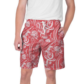 Мужские шорты 3D с принтом Гавайская 1 ,  полиэстер 100% | прямой крой, два кармана без застежек по бокам. Мягкая трикотажная резинка на поясе, внутри которой широкие завязки. Длина чуть выше колен | гавайи | растительный орнамент | рубашка