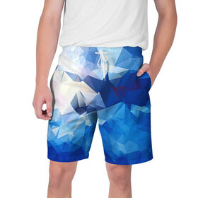 Мужские шорты 3D с принтом Абстракция ,  полиэстер 100% | прямой крой, два кармана без застежек по бокам. Мягкая трикотажная резинка на поясе, внутри которой широкие завязки. Длина чуть выше колен | полигоны | синий | треугольники
