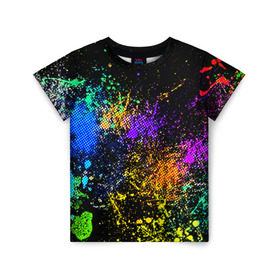 Детская футболка 3D с принтом Брызги красок , 100% гипоаллергенный полиэфир | прямой крой, круглый вырез горловины, длина до линии бедер, чуть спущенное плечо, ткань немного тянется | кляксы | цветной | яркий
