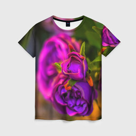 Женская футболка 3D с принтом Цветы , 100% полиэфир ( синтетическое хлопкоподобное полотно) | прямой крой, круглый вырез горловины, длина до линии бедер | лепесток | новая | природа | цветок | яркая