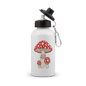 Бутылка спортивная с принтом Мухоморы , металл | емкость — 500 мл, в комплекте две пластиковые крышки и карабин для крепления | грибы | поганки