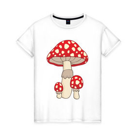 Женская футболка хлопок с принтом Мухоморы , 100% хлопок | прямой крой, круглый вырез горловины, длина до линии бедер, слегка спущенное плечо | Тематика изображения на принте: грибы | поганки