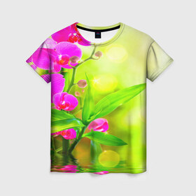 Женская футболка 3D с принтом Цветы , 100% полиэфир ( синтетическое хлопкоподобное полотно) | прямой крой, круглый вырез горловины, длина до линии бедер | лепесток | новая | природа | цветок | яркая