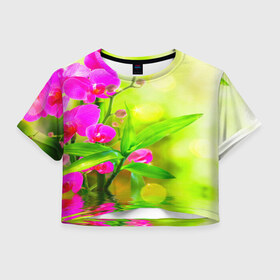 Женская футболка 3D укороченная с принтом Цветы , 100% полиэстер | круглая горловина, длина футболки до линии талии, рукава с отворотами | лепесток | новая | природа | цветок | яркая