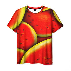 Мужская футболка 3D с принтом Арбуз , 100% полиэфир | прямой крой, круглый вырез горловины, длина до линии бедер | арбуз | лето | яркая