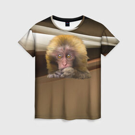 Женская футболка 3D с принтом Мартышка , 100% полиэфир ( синтетическое хлопкоподобное полотно) | прямой крой, круглый вырез горловины, длина до линии бедер | голова животного | мартышка | обезьяна | прикольные картинки