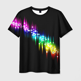 Мужская футболка 3D с принтом Блики , 100% полиэфир | прямой крой, круглый вырез горловины, длина до линии бедер | волна | цветной | яркий
