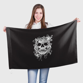 Флаг 3D с принтом Череп , 100% полиэстер | плотность ткани — 95 г/м2, размер — 67 х 109 см. Принт наносится с одной стороны | рисунок | тату | узор | череп
