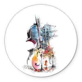 Коврик круглый с принтом Скрипка , резина и полиэстер | круглая форма, изображение наносится на всю лицевую часть | пейзаж музыка