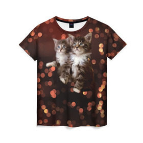 Женская футболка 3D с принтом Котята , 100% полиэфир ( синтетическое хлопкоподобное полотно) | прямой крой, круглый вырез горловины, длина до линии бедер | киска | кот | котёнок | кошка | прикольные картинки