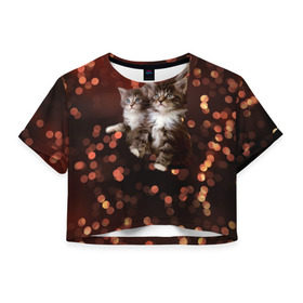 Женская футболка 3D укороченная с принтом Котята , 100% полиэстер | круглая горловина, длина футболки до линии талии, рукава с отворотами | киска | кот | котёнок | кошка | прикольные картинки
