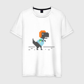 Мужская футболка хлопок с принтом Динозавр 8 бит , 100% хлопок | прямой крой, круглый вырез горловины, длина до линии бедер, слегка спущенное плечо. | 