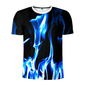 Мужская футболка 3D спортивная с принтом Огонь , 100% полиэстер с улучшенными характеристиками | приталенный силуэт, круглая горловина, широкие плечи, сужается к линии бедра | пламя | синее | яркий