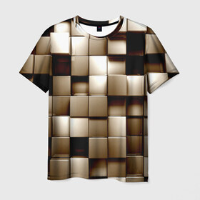 Мужская футболка 3D с принтом Кубики , 100% полиэфир | прямой крой, круглый вырез горловины, длина до линии бедер | серый | текстура