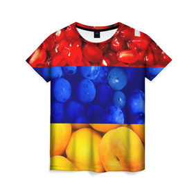 Женская футболка 3D с принтом Флаг Армении , 100% полиэфир ( синтетическое хлопкоподобное полотно) | прямой крой, круглый вырез горловины, длина до линии бедер | армения | гранат | персик | слива | страны | флаг армении | фрукты