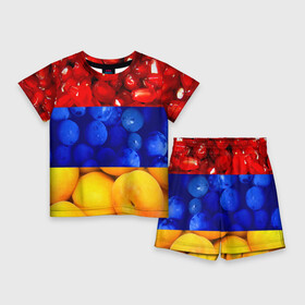 Детский костюм с шортами 3D с принтом Флаг Армении ,  |  | армения | гранат | персик | слива | страны | флаг армении | фрукты