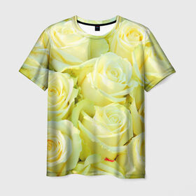 Мужская футболка 3D с принтом Белые розы , 100% полиэфир | прямой крой, круглый вырез горловины, длина до линии бедер | лепесток | природа | роза | цветок | яркая