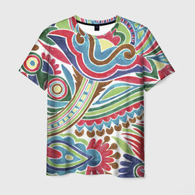Мужская футболка 3D с принтом Хохлома красками , 100% полиэфир | прямой крой, круглый вырез горловины, длина до линии бедер | народный | орнамент | роспись | традиционный