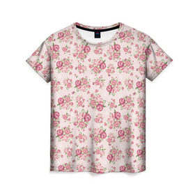 Женская футболка 3D с принтом Fashion sweet flower , 100% полиэфир ( синтетическое хлопкоподобное полотно) | прямой крой, круглый вырез горловины, длина до линии бедер | паттерны | розовый | розы | узор