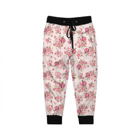 Детские брюки 3D с принтом Fashion sweet flower , 100% полиэстер | манжеты по низу, эластичный пояс регулируется шнурком, по бокам два кармана без застежек, внутренняя часть кармана из мелкой сетки | паттерны | розовый | розы | узор