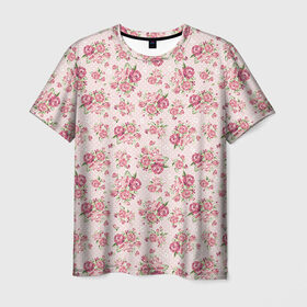 Мужская футболка 3D с принтом Fashion sweet flower , 100% полиэфир | прямой крой, круглый вырез горловины, длина до линии бедер | паттерны | розовый | розы | узор