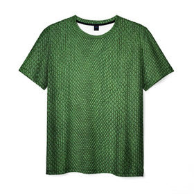 Мужская футболка 3D с принтом Snake , 100% полиэфир | прямой крой, круглый вырез горловины, длина до линии бедер | зеленый | змея | кожа | текстура
