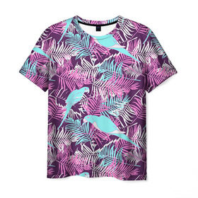 Мужская футболка 3D с принтом Summer paradise , 100% полиэфир | прямой крой, круглый вырез горловины, длина до линии бедер | паттерн | попугаи | разноцветный | тропики | цветы | яркий