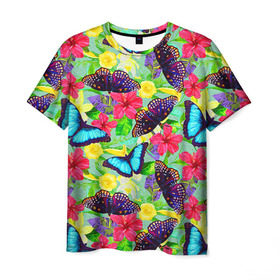 Мужская футболка 3D с принтом Summer Butterflies , 100% полиэфир | прямой крой, круглый вырез горловины, длина до линии бедер | Тематика изображения на принте: бабочки | лето | пестрый | разноцветный