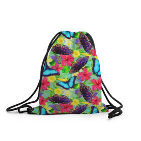 Рюкзак-мешок 3D с принтом Summer Butterflies , 100% полиэстер | плотность ткани — 200 г/м2, размер — 35 х 45 см; лямки — толстые шнурки, застежка на шнуровке, без карманов и подкладки | Тематика изображения на принте: бабочки | лето | пестрый | разноцветный