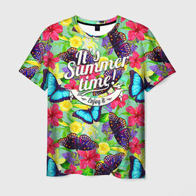 Мужская футболка 3D с принтом Summer Butterflies 2 , 100% полиэфир | прямой крой, круглый вырез горловины, длина до линии бедер | 