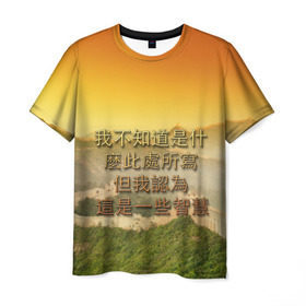 Мужская футболка 3D с принтом Великая Китайская стена , 100% полиэфир | прямой крой, круглый вырез горловины, длина до линии бедер | иероглифы | китай