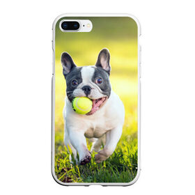 Чехол для iPhone 7Plus/8 Plus матовый с принтом Бульдог , Силикон | Область печати: задняя сторона чехла, без боковых панелей | бульдог | лето | мячик | радость | собака | солнце
