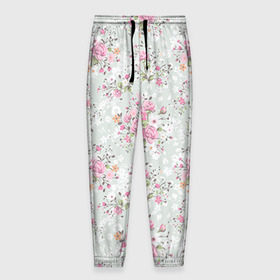 Мужские брюки 3D с принтом Flower pattern , 100% полиэстер | манжеты по низу, эластичный пояс регулируется шнурком, по бокам два кармана без застежек, внутренняя часть кармана из мелкой сетки | белый | паттерн | розовый | цветы