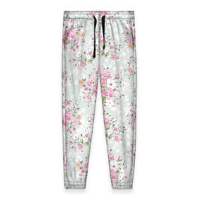 Женские брюки 3D с принтом Flower pattern , полиэстер 100% | прямой крой, два кармана без застежек по бокам, с мягкой трикотажной резинкой на поясе и по низу штанин. В поясе для дополнительного комфорта — широкие завязки | белый | паттерн | розовый | цветы