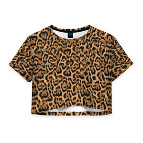 Женская футболка 3D укороченная с принтом Jaguar , 100% полиэстер | круглая горловина, длина футболки до линии талии, рукава с отворотами | оцелот | пума | текстура | ягуар