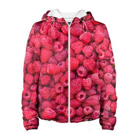 Женская куртка 3D с принтом Малинки , ткань верха — 100% полиэстер, подклад — флис | прямой крой, подол и капюшон оформлены резинкой с фиксаторами, два кармана без застежек по бокам, один большой потайной карман на груди. Карман на груди застегивается на липучку | raspberry | летняя | ягодн