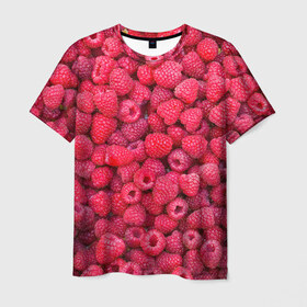 Мужская футболка 3D с принтом Малинки , 100% полиэфир | прямой крой, круглый вырез горловины, длина до линии бедер | raspberry | летняя | ягодн