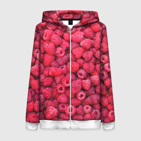 Женская толстовка 3D на молнии с принтом Малинки , 100% полиэстер | длина до линии бедра, манжеты и пояс оформлены мягкой тканевой резинкой, двухслойный капюшон со шнурком для регулировки, спереди молния, по бокам два кармана | raspberry | летняя | ягодн