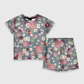 Детский костюм с шортами 3D с принтом Цветочки ,  |  | нежный | паттерн | розовый