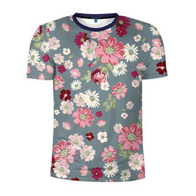 Мужская футболка 3D спортивная с принтом Цветочки , 100% полиэстер с улучшенными характеристиками | приталенный силуэт, круглая горловина, широкие плечи, сужается к линии бедра | нежный | паттерн | розовый