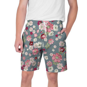 Мужские шорты 3D с принтом Цветочки ,  полиэстер 100% | прямой крой, два кармана без застежек по бокам. Мягкая трикотажная резинка на поясе, внутри которой широкие завязки. Длина чуть выше колен | нежный | паттерн | розовый