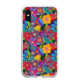 Чехол для iPhone XS Max матовый с принтом Яркие цветы , Силикон | Область печати: задняя сторона чехла, без боковых панелей | летний | разноцветный | цветы | яркий