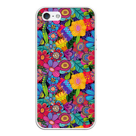 Чехол для iPhone 5/5S матовый с принтом Яркие цветы , Силикон | Область печати: задняя сторона чехла, без боковых панелей | летний | разноцветный | цветы | яркий
