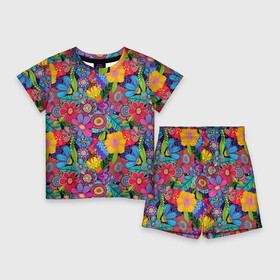 Детский костюм с шортами 3D с принтом Яркие цветы ,  |  | летний | разноцветный | цветы | яркий