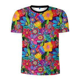 Мужская футболка 3D спортивная с принтом Яркие цветы , 100% полиэстер с улучшенными характеристиками | приталенный силуэт, круглая горловина, широкие плечи, сужается к линии бедра | летний | разноцветный | цветы | яркий