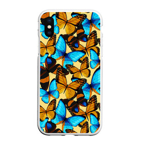 Чехол для iPhone XS Max матовый с принтом Бабочки , Силикон | Область печати: задняя сторона чехла, без боковых панелей | коричневый | синий