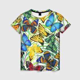 Женская футболка 3D с принтом Бабочки 2 , 100% полиэфир ( синтетическое хлопкоподобное полотно) | прямой крой, круглый вырез горловины, длина до линии бедер | flower | summer | swag | trend | бабочки | лето | популярное | сваг | свег | тренд | хит | цветочки | цветы