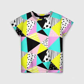 Детская футболка 3D с принтом Треугольнички , 100% гипоаллергенный полиэфир | прямой крой, круглый вырез горловины, длина до линии бедер, чуть спущенное плечо, ткань немного тянется | лоскутное шитье | полигоны | разноцветный | яркий
