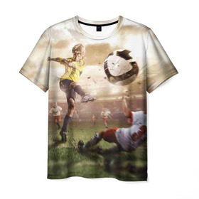 Мужская футболка 3D с принтом Юные футболисты , 100% полиэфир | прямой крой, круглый вырез горловины, длина до линии бедер | футбол
